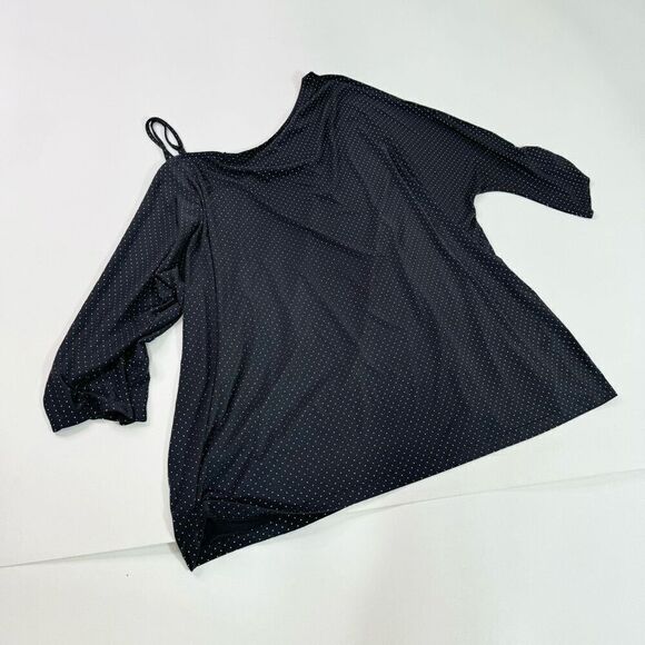 Torrid Tops Womens 4x Black Polka Dot 3/4 Sleeve Blouse one shoulder strappy - Picture 8 of 10